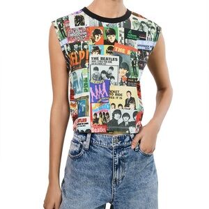 Alice + Olivia Jeans x The Beatles Micah Muscle Tank Top Printed Medium